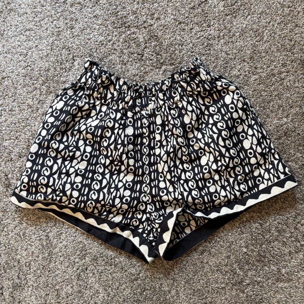 Cleobella Black & White Geometric High-Waist Shorts